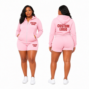 High Quality Custom Zipper Hoodie <b>Shorts</b> <b>Set</b> Woman Tracksuits Plus Size Hoodie and <b>Short</b> <b>Set</b> <b>Women</b> 2026 - Product Image 1