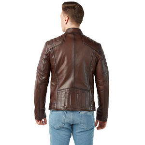 Chaqueta de Motociclista de Cuero Genuino para Hombre, Estilo Urbano, Negra y Marrón Vintage, de Piel de Cordero Desgastada, Transpirable - Product Image 6