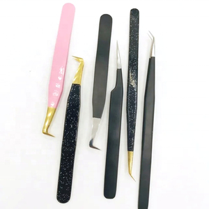 Pince à épiler professionnelle en acier inoxydable personnalisée avec pointe en fibre noire diamantée pour extensions de cils - Product Image 2