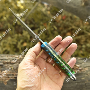Couteau tactique de chasse et de camping à lame fixe en acier Damas Rain Drop, avec trou pour le pouce, manche en résine de pin, idéal pour l'EDC - Product Image 3