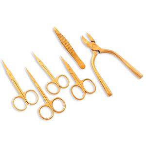 Japanese Stainless <b>Steel</b> Titanium Gold Color Professional Beauty Tools Straight Curved Sharp Point Scissors Manicure Tools - Product Image 1