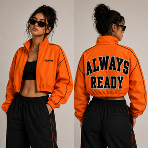 <b>Women</b> Crop Track <b>Jacket</b> Back Chenille Embroidery Long Sleeve French Terry <b>Jacket</b> High Quality Polyester Sports Training <b>Jacket</b> - Product Image 1