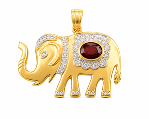 Garnet Oval Bezel <b>Elephant</b> Diamond January Birthstone 925 Sterling Silver Gold Plated Ganesha Pendant For Women Jewelry - Product Image 6