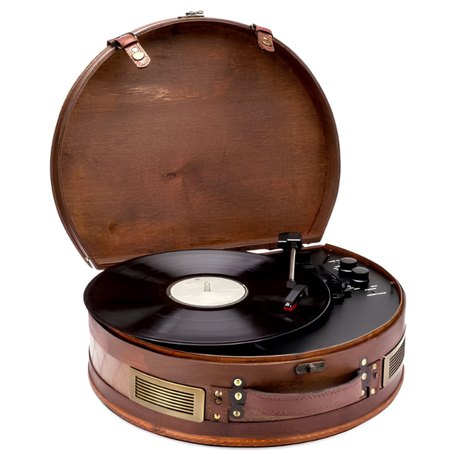 Vintage Wooden Suitcase Turntable VT30, 3-Speed Record Player, Bluetooth, USB to MP3 Converter, Built-in Speakers, Generic
