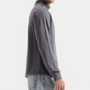 Suéter de Cuello Alto Gris para Hombre, 100% Algodón, Tejido, Corte Regular, Informal, para Otoño, Color Sólido, Manga Larga - Product Image 2
