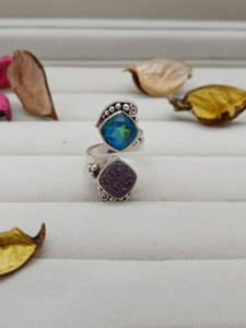 Bague multi-pierres avec pierre de quartz naturel et Druzy | Bague en argent sterling 925 pour femme | Anniversaire, mariage | Vente en gros - Product Image 5