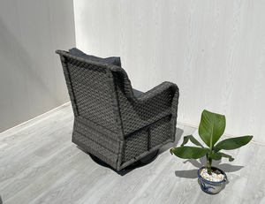 CR00069 Chaises pivotantes modernes en acier gris et rotin PE avec coussins imprimés couleur pour extérieur, salle à manger, cuisine, chambre et salon - Product Image 4