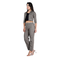 Ensemble 2 pièces pour femme en crêpe à imprimé géométrique, haut court et pantalon long à fermeture éclair, coupe classique, style décontracté printemps-été