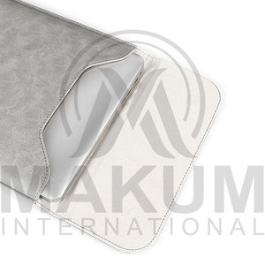 Gray PU Leather <b>Laptop</b> <b>Sleeve</b> with Flap Closure and Inner Pocket for Portable Protection - Product Image 5