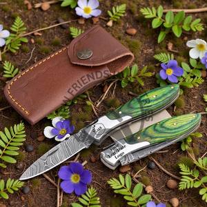 Couteau pliant Damas fait main, entièrement personnalisé, avec manche en bois de rose et incrustations en laiton, meilleur couteau de poche tranchant, couteaux de chasse - Product Image 4