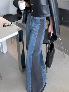 Venta al por mayor: Jeans de mujer de cintura alta, versátiles, de pierna ancha, con diseño retro de empalme de colores en contraste, otoño 2026 - Product Image 4