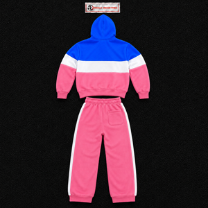 Conjunto de Sudadera con Capucha y Pantalones Deportivos para Hombre, Diseño Color Block en Rosa, Azul y Blanco, Estilo Casual, Deportivo, en Oferta - Product Image 6
