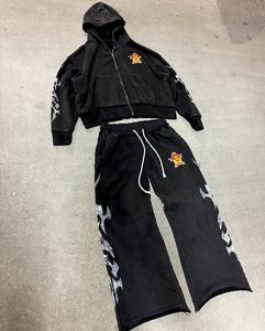 Survêtements unisexes en molleton épais en coton pour hommes, ensembles décontractés avec logo personnalisé, sweat à capuche uni et pantalon de jogging pour hommes - Product Image 1