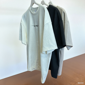 T-shirt à manches courtes pour homme, col rond, coupe classique, tricot gaufré, 100% coton, bordure contrastée, motif lettres décontracté, écologique, séchage rapide - Product Image 4