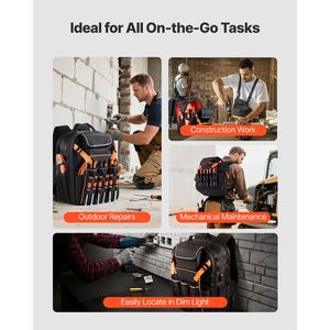 Heavy Duty 45-Pocket <b>Tool</b> <b>Backpack</b> with Laptop Compartment Reinforced Fabric Base Work <b>Bags</b> Organizer - Product Image 6