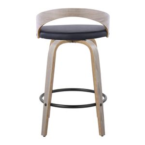 Sgabello da Bar Grotto 26 Pollici, Altezza Fissa, Design Contemporaneo, Grigio Chiaro in Legno, Ecopelle Nera, Base Girevole in Metallo Nero - Product Image 5