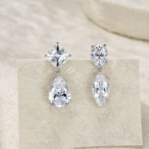 Silver Moissanite Pear Cut Drop <b>Stud</b> <b>Earrings</b> VVS1 Certified Luxury Teardrop Lab Diamond Fine Jewelry Women - Product Image 3