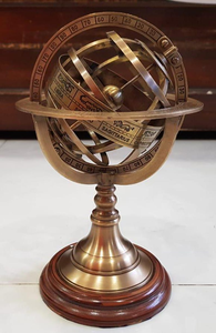 Esfera Armilar Astronómica de Latón Antiguo con Base de Madera, Escultura Celestial Vintage del Zodíaco, Decoración de Escritorio para Oficina o Biblioteca - Product Image 3