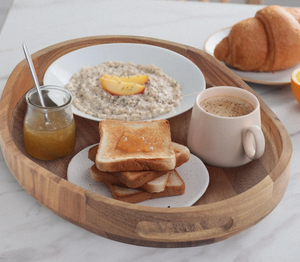 Bandeja Decorativa Ovalada de Madera, Diseño Minimalista, Bandeja de Servir de Madera Hecha a Mano con Asa para Decoración del Hogar, Bandeja de Servir de Madera de Acacia - Product Image 3