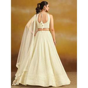 Charming Off-<b>White</b> Sequins Georgette Festive Lehenga Choli for Evening - Product Image 3
