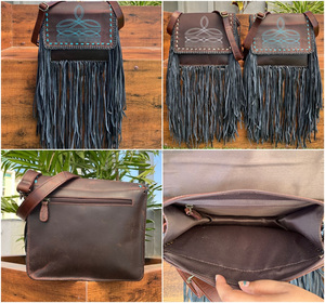 Fashionable High Quality Turquoise <b>Boot</b> Stitch Genuine Leather Large Fringe Crossbody Bag Western Bohemian Cowhide Women Handbag - Product Image 4