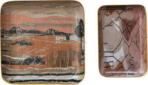 Diva Collections Bandejas de metal de acero inoxidable esmaltadas florales de alta calidad Juego multicolor 2 para aperitivos Bebidas Postres - Product Image 2