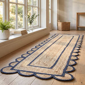 90 × 150 cm Natural Rectangular Braided Jute Rug with Scalloped Border for Rustic Homes - Product Image 6