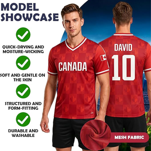 Canada Soccer Jersey Men's V-Neck Short Sleeve Custom Name Number Sublimated Red Polyester Football Apparel All Seasons - Product Image 3