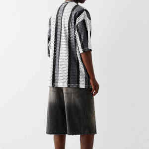 Camisetas de malla con estampado de paneles 100% algodón al por mayor con MOQ bajo, camiseta de verano con hombros caídos y rayas grandes para hombre - Product Image 6