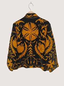 Manteau en velours brodé floral bohème, col mandarin, manches chauve-souris, veste courte, vêtements d'automne pour adultes - Product Image 4