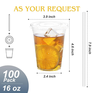 Gobelets jetables transparents robustes et sûrs pour les aliments, 16 oz, avec couvercles et pailles, pour café glacé, smoothies, boissons froides, gobelets en <span class=keywords><strong>plastique</strong></span> transparent - Product Image 2