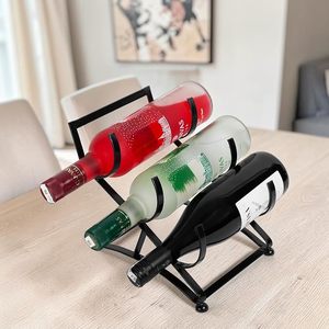Porte-vin en métal moderne, présentoir pour 3 bouteilles, design minimaliste, mobilier de maison, acier noir - Product Image 1