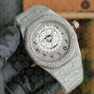 Charm_Jewels Reloj de lujo para hombre con incrustaciones de diamantes, poligonal, de acero inoxidable, analógico, de cuarzo, con cierre plegable, 42 mm - Product Image 4