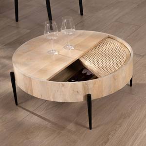 Table basse ronde Vandana Golden Core avec plateau pivotant en rotin Loopie diamètre 80 cm - Product Image 1