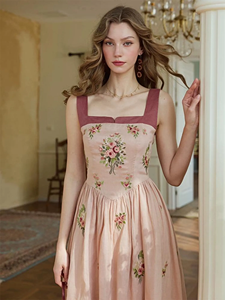 Nuevo Vestido Maxi Estilo Vintage con Bordado Floral, Cuello Cuadrado, Sin Mangas, Bordado Floral Hecho a Mano - Product Image 2