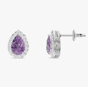 Rose Gold Plated Geometric Amethyst Pear Halo Stud <b>Earrings</b> 925 Sterling <b>Silver</b> Luxury Wedding Jewelry Certified - Product Image 1
