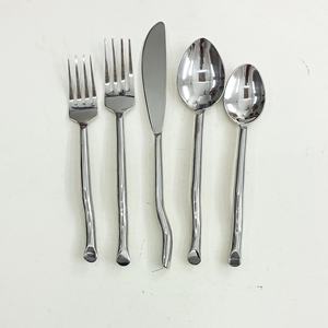 Stainless Steel Handmade Waved Design Handle Shiny Mirror Polished Cutlery <b>Set</b> for Wedding Party and Restaurant - Product Image 1