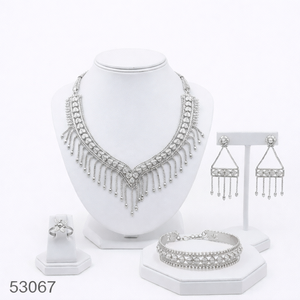 Ensemble collier et boucles d'oreilles pendantes élégants en zircon plaqué or naturel, motif feuille tendance pour femme, chaîne corde 16 pouces 53065 - Product Image 2