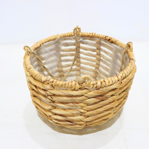 Hot Sales Handmade Water Hyacinth Hanging Baskets Round Natural Color With Plastic <b>Liner</b> For Indoor Outdoor Use - Product Image 4