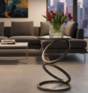 Mesa Auxiliar Moderna y Duradera con Marco Metálico en Espiral y Superficie Metálica, Mesa Decorativa de Lujo para el Lado del Sofá, Decoración para Sala de Estar - Product Image 6