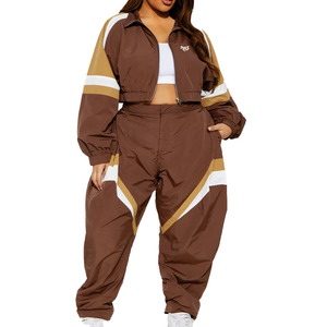 Custom Women Cropped Windbreaker Tracksuit <b>Set</b> OEM Zip Up Jacket and Pants Lightweight Streetwear Activewear Bulk Hoodies Supply - Product Image 4