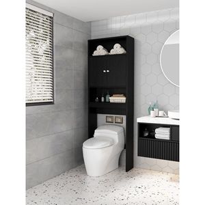 Mobiletto Salvaspazio da Bagno Sopra il WC in Nero, Armadietto per Area Toilette - Product Image 1