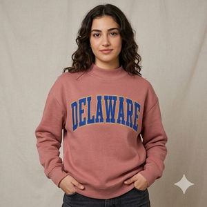 Delaware <b>Women's</b> <b>Cream</b> High Quality 300GSM Cotton <b>Fleece</b> Mock Neck Sweatshirt <b>Women</b> Gingham Plaid Fabric Letter Embroidered - Product Image 4