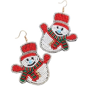 Pendientes de muñeco de nieve con bordado de cuentas hechos a mano únicos, elegantes, elegantes, últimas joyas y bonitos de moda Premium para niña - Product Image 1