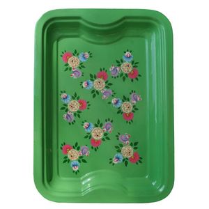 Bandeja Rectangular Metálica Verde con Diseño Floral Vintage, Tapete Decorativo Antideslizante para Mesa - Product Image 1