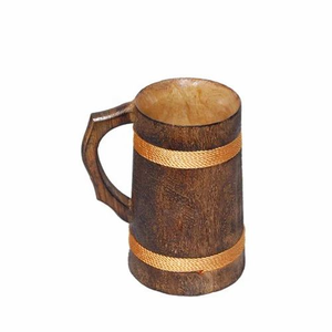Chope à bière artisanale en bois, style Viking, rustique, pour bière ou café, grande tasse à boire en bois, articles de bar, cadeau, logo personnalisé, OEM - Product Image 1