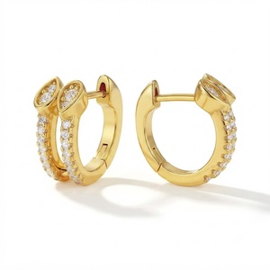 Pendientes de Aro Modernos y Elegantes con Diamantes Cultivados en Laboratorio Color E VS1, Oro Sólido de 14K, Diseño de Doble Fila, Tipo Huggie, con Incrustaciones de Pavé, para Boda - Product Image 5