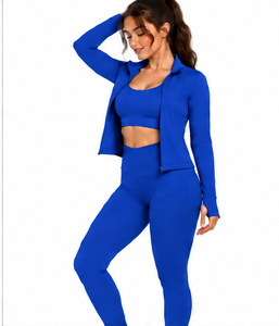 Ensemble de yoga et fitness 3 pièces pour femmes – Leggings, brassière de sport et veste respirants, anti-humidité et extensibles pour la gym et les activités sportives (vente en gros) - Product Image 4