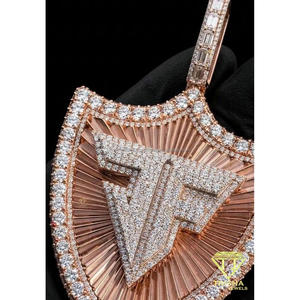Fully Iced Lab Grown Diamond Shield Pendant 925 Sterling Silver Mixed <b>Cut</b> <b>Stone</b> Rose Gold Tone Hip Hop Jewelry - Product Image 4