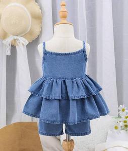 Conjunto de Top de Mezclilla con Volantes y Pantalones Cortos para Niñas con Detalle de Lazo - Product Image 2